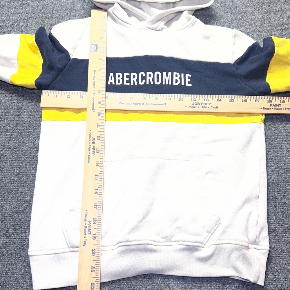 Abercrombie Kids Boys 11/12 Hoodie White Grey Navy Yellow Colorblock Sweatshirt - Picture 3 of 8